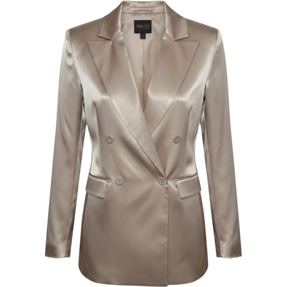 Truth by‎ Republic Glam Champagne Satin Viscose Blazer Womens Sz 8 NWT Old Money